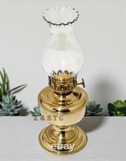 Vintage Glass & Brass Oil Lamp 9.5 Tall Antique Table Lantern for Home Decor