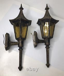 Vintage Gothic Medieval Lantern Light Fixtures Exterior Witch's Hat USA Set/2