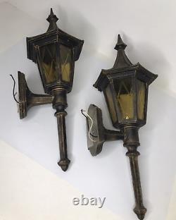 Vintage Gothic Medieval Lantern Light Fixtures Exterior Witch's Hat USA Set/2