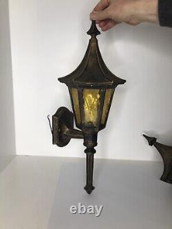 Vintage Gothic Medieval Lantern Light Fixtures Exterior Witch's Hat USA Set/2