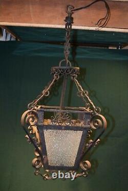 Vintage Gothic Spanish Revival Wrought Iron Hanging Lantern porch Light