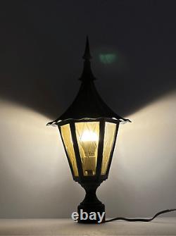 Vintage Gothic Witch Hat 24 Pole Post Lantern Light with Amber Glass Hardwired