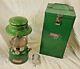 Vintage Green Coleman Lantern Model 335 1-73 Jan 1973 withmetal case & Funnel