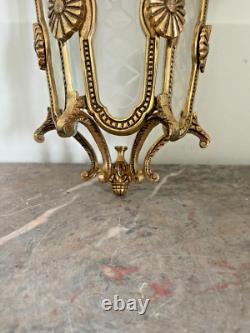 Vintage Half Lantern Wall Sconce With Glass Golden Brass