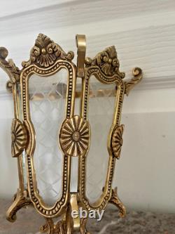 Vintage Half Lantern Wall Sconce With Glass Golden Brass