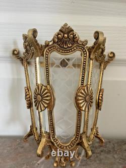 Vintage Half Lantern Wall Sconce With Glass Golden Brass