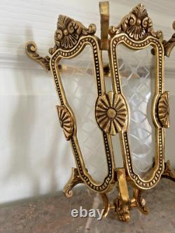 Vintage Half Lantern Wall Sconce With Glass Golden Brass