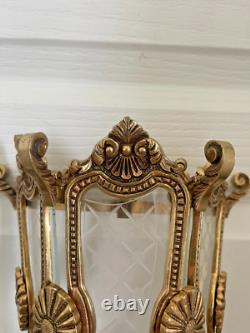 Vintage Half Lantern Wall Sconce With Glass Golden Brass