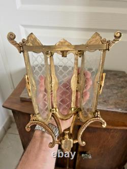 Vintage Half Lantern Wall Sconce With Glass Golden Brass