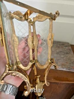 Vintage Half Lantern Wall Sconce With Glass Golden Brass