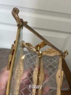 Vintage Half Lantern Wall Sconce With Glass Golden Brass