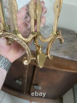 Vintage Half Lantern Wall Sconce With Glass Golden Brass