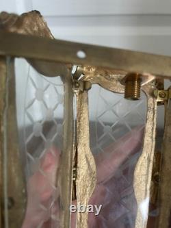 Vintage Half Lantern Wall Sconce With Glass Golden Brass