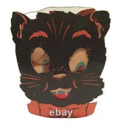 Vintage Halloween Die Cut Cardboard Double Sided Black Cat Lantern 1940s