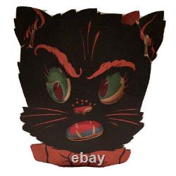 Vintage Halloween Die Cut Cardboard Double Sided Black Cat Lantern 1940s