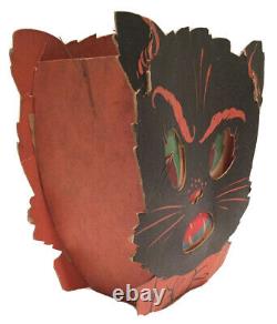 Vintage Halloween Die Cut Cardboard Double Sided Black Cat Lantern 1940s