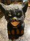 Vintage Halloween Mid-century Paper Mache Pulp Cat Lantern Decoration, USA