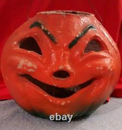 Vintage Halloween Paper Mache Jack 0 Lantern. Plus. (2) Noise Makers And Horn