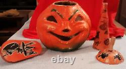 Vintage Halloween Paper Mache Jack 0 Lantern. Plus. (2) Noise Makers And Horn