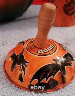 Vintage Halloween Paper Mache Jack 0 Lantern. Plus. (2) Noise Makers And Horn