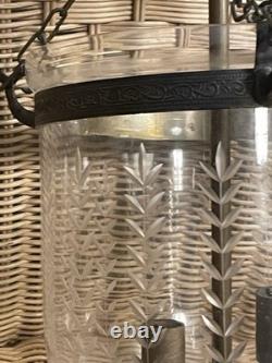 Vintage Hand Blown, Etched Glass Bell Jar Lantern Ceiling Lamp Light Beautiful