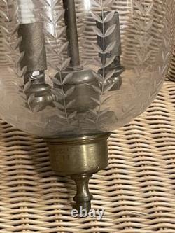 Vintage Hand Blown, Etched Glass Bell Jar Lantern Ceiling Lamp Light Beautiful