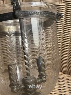 Vintage Hand Blown, Etched Glass Bell Jar Lantern Ceiling Lamp Light Beautiful