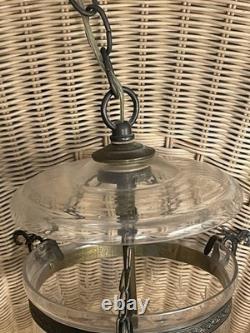 Vintage Hand Blown, Etched Glass Bell Jar Lantern Ceiling Lamp Light Beautiful