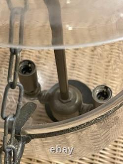 Vintage Hand Blown, Etched Glass Bell Jar Lantern Ceiling Lamp Light Beautiful