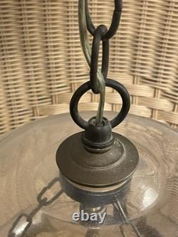 Vintage Hand Blown, Etched Glass Bell Jar Lantern Ceiling Lamp Light Beautiful
