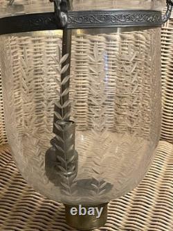 Vintage Hand Blown, Etched Glass Bell Jar Lantern Ceiling Lamp Light Beautiful
