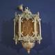 Vintage Hexigonal Brass Amber Glass Chandelier Lantern Light Spanish Revival