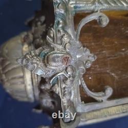 Vintage Hexigonal Brass Amber Glass Chandelier Lantern Light Spanish Revival