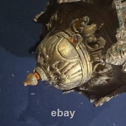 Vintage Hexigonal Brass Amber Glass Chandelier Lantern Light Spanish Revival