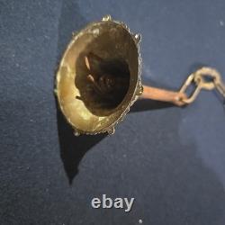 Vintage Hexigonal Brass Amber Glass Chandelier Lantern Light Spanish Revival