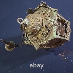 Vintage Hexigonal Brass Amber Glass Chandelier Lantern Light Spanish Revival