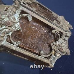 Vintage Hexigonal Brass Amber Glass Chandelier Lantern Light Spanish Revival