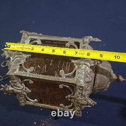 Vintage Hexigonal Brass Amber Glass Chandelier Lantern Light Spanish Revival