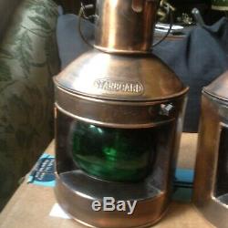 Vintage Hong Kong Nautical Oil Lamps Copper Lantern Starboard & Port