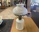 Vintage Hurricane Lamp Oil Milk Glass Table Light Antique 2 Tiered Lantern White