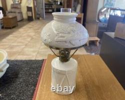 Vintage Hurricane Lamp Oil Milk Glass Table Light Antique 2 Tiered Lantern White