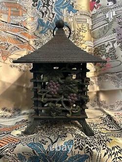 Vintage Iron Pagoda Lantern With Grape Design