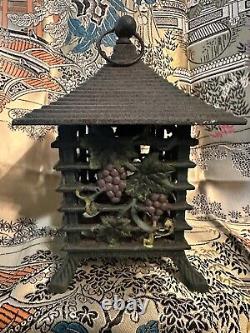 Vintage Iron Pagoda Lantern With Grape Design