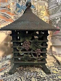 Vintage Iron Pagoda Lantern With Grape Design