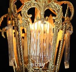 Vintage Italy 11 x 16 Ornate Brass & Wavy Glass Indoor Lantern Chandelier