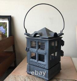 Vintage JOHN WRIGHT 1988 Cast Iron Candle Holder / Antique Pagoda Style Lantern