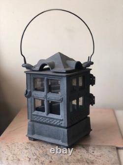 Vintage JOHN WRIGHT 1988 Cast Iron Candle Holder / Antique Pagoda Style Lantern