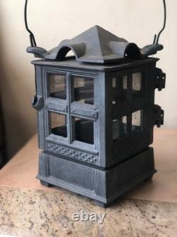 Vintage JOHN WRIGHT 1988 Cast Iron Candle Holder / Antique Pagoda Style Lantern