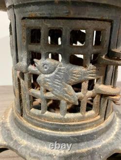 Vintage Japanese Asian Pagoda Cast Iron Candle Garden Lantern Garden Patio Bird