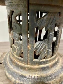 Vintage Japanese Asian Pagoda Cast Iron Candle Garden Lantern Garden Patio Bird